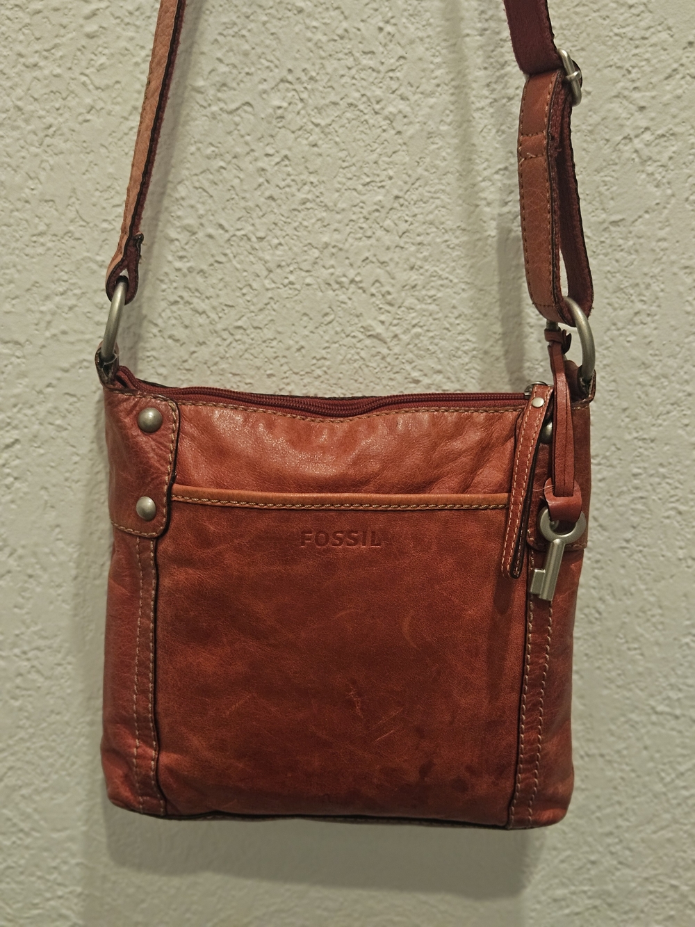 Fossil Vintage Reissue Distressed Leather Crossbody Bag - Burnt Orange / Rust